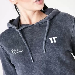 11 Degrees Womens Ben Nicky Acid Wash Cropped Hoodiehite – Black Acid Wash / W