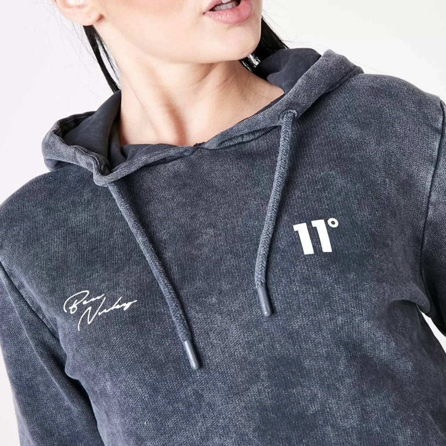 11 Degrees Womens Ben Nicky Acid Wash Cropped Hoodiehite – Black Acid Wash / W