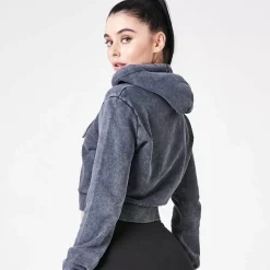 11 Degrees Womens Ben Nicky Acid Wash Cropped Hoodiehite – Black Acid Wash / W