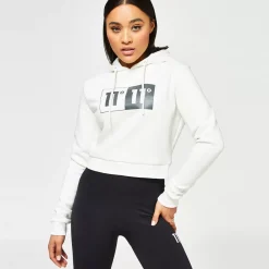 11 Degrees Women'S Box Graphic Cropped Pullover Hoodie - Coconut White