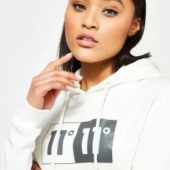 11 Degrees Women'S Box Graphic Cropped Pullover Hoodie - Coconut White