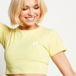 11 Degrees Womens Core Cropped Slim Fit Short Sleeve T-Shirt – Pastel Yellow