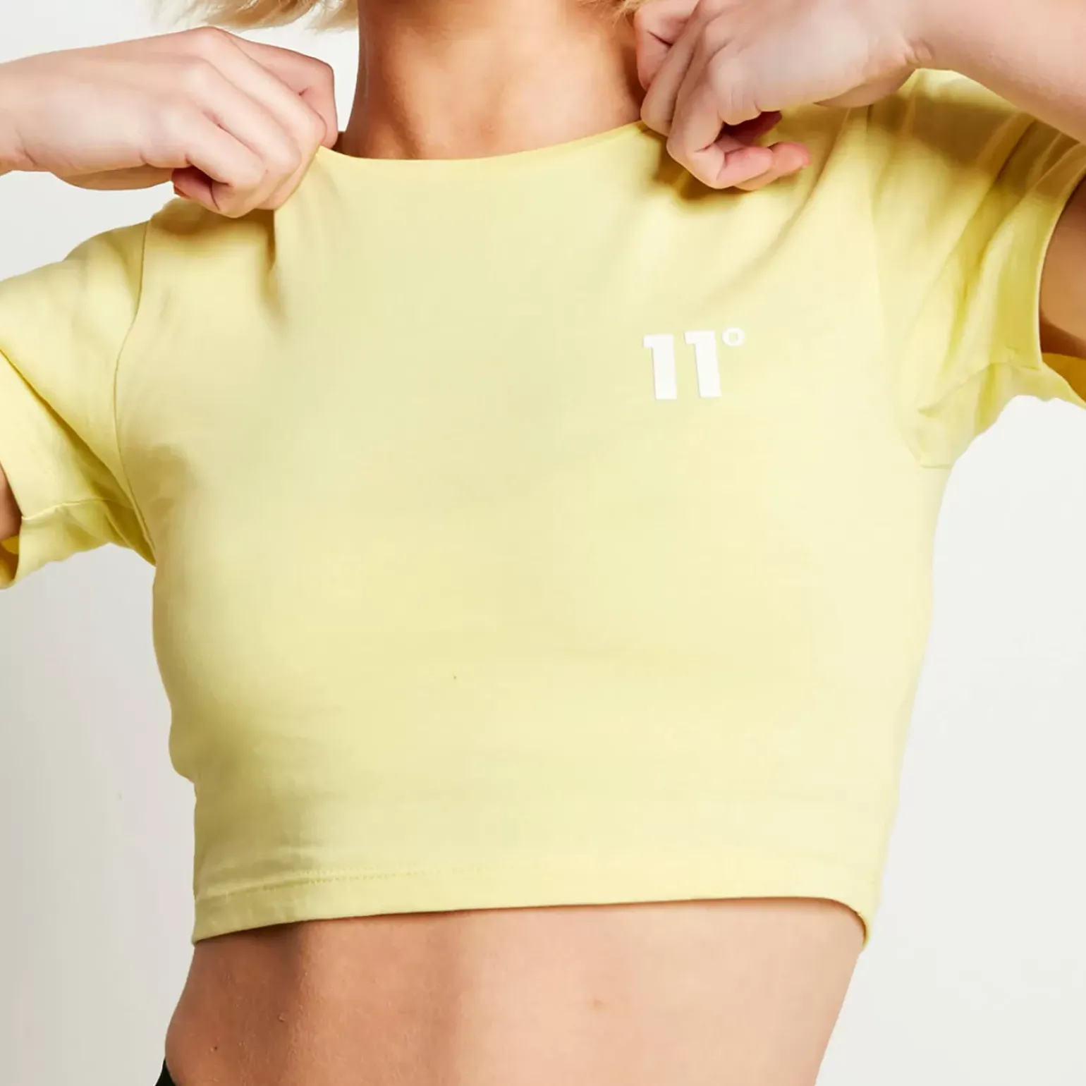 11 Degrees Womens Core Cropped Slim Fit Short Sleeve T-Shirt – Pastel Yellow
