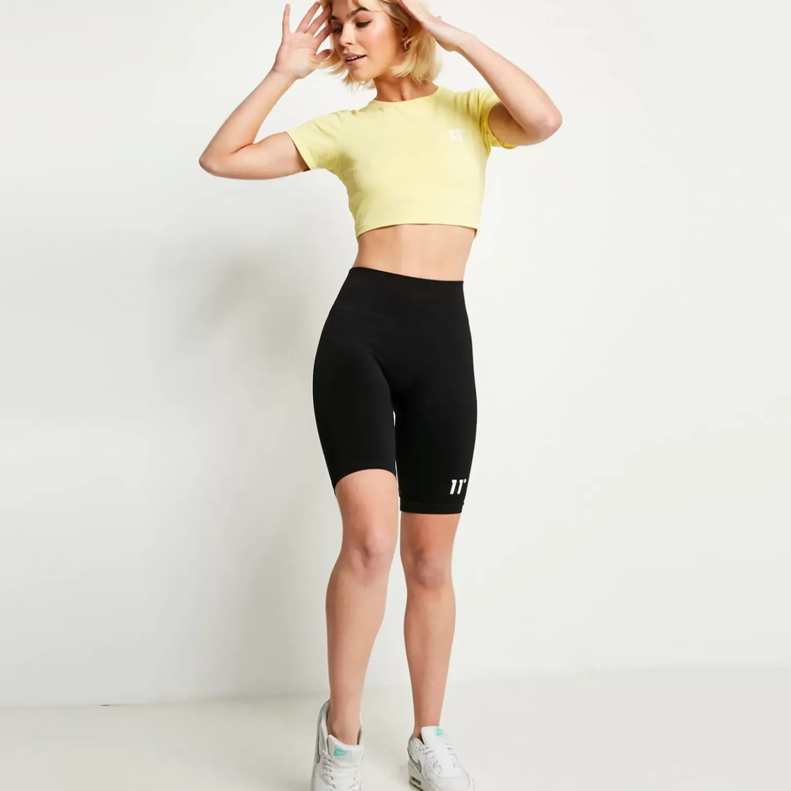 11 Degrees Womens Core Cropped Slim Fit Short Sleeve T-Shirt – Pastel Yellow