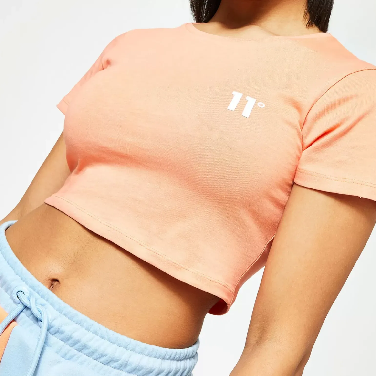 11 Degrees Womens Core Cropped Slim Fit Short Sleeve T-Shirt – Coral