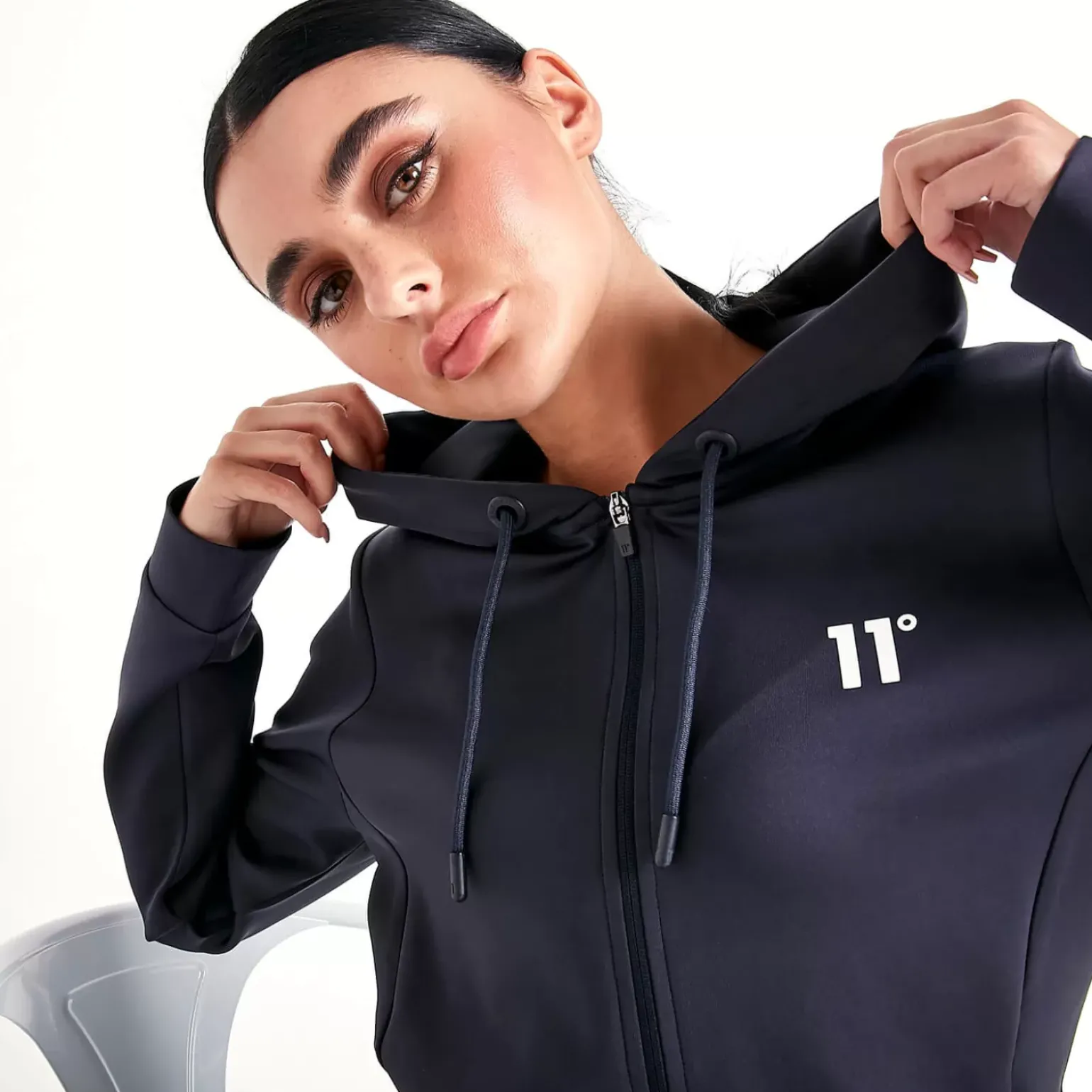 11 Degrees Womens Core Poly Track Top With Hood – Navy