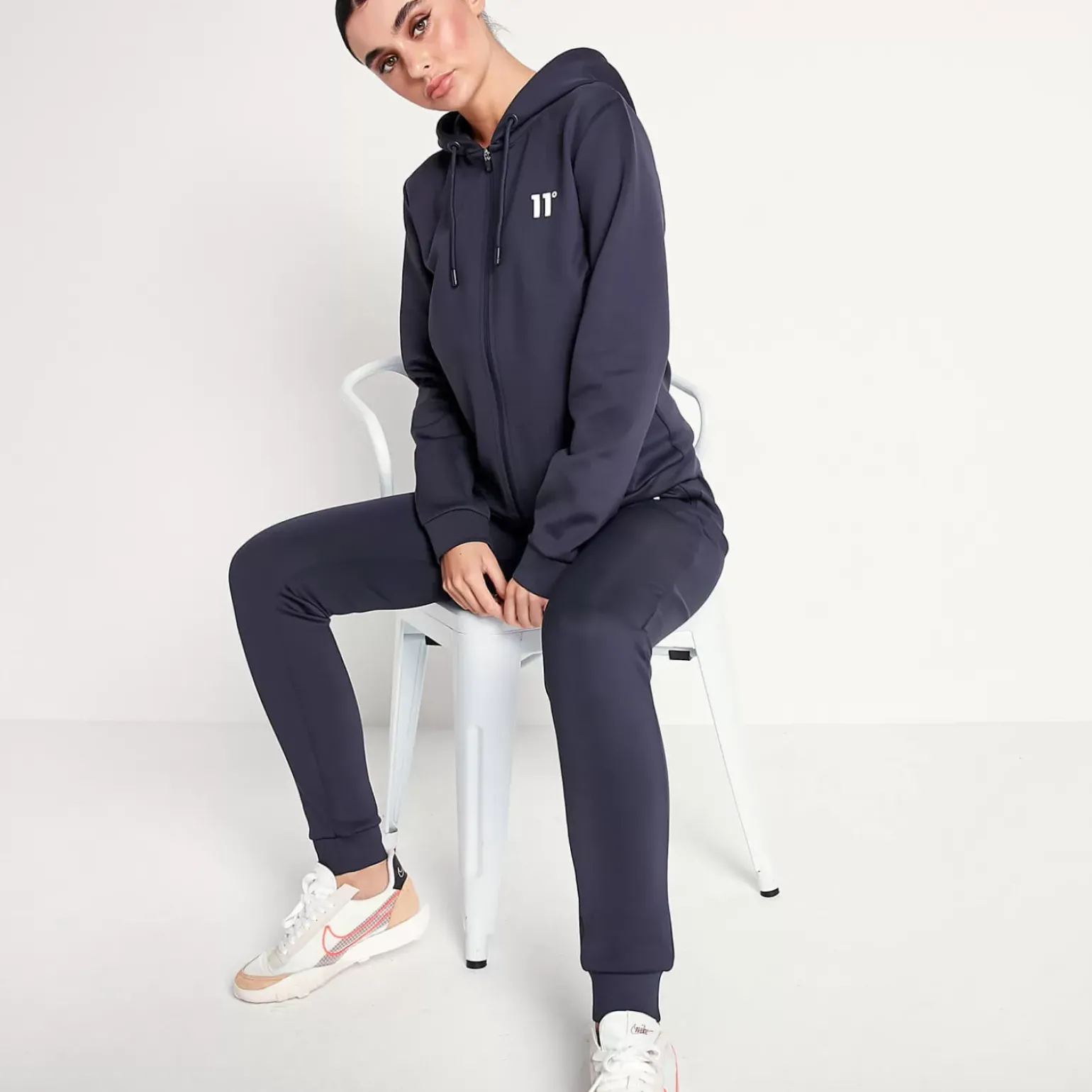 11 Degrees Womens Core Poly Track Top With Hood – Navy