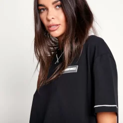 11 Degrees Womens Cover Stitch Oversized T-Shirt – Black / White