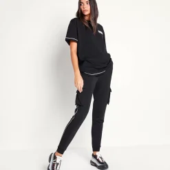 11 Degrees Womens Cover Stitch Oversized T-Shirt – Black / White