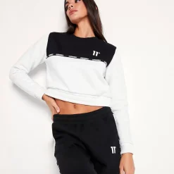 11 Degrees Womens Cropped Cut And Sew Sweatshirt – White / Black