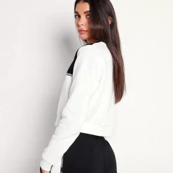 11 Degrees Womens Cropped Cut And Sew Sweatshirt – White / Black