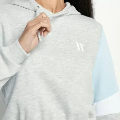 11 Degrees Womens Cropped Panel Pullover Hoodie – Grey Marl / Powder Blue /