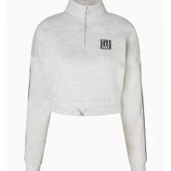 11 Degrees Womens Crystal Quarter Zip Cropped Sweatshirt – Tornado Grey Marl