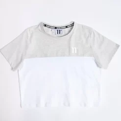 11 Degrees Womens Cut And Sew Cropped T-Shirt – Grey Marl / White