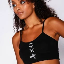 11 Degrees Womens Lace Up Bra – Black