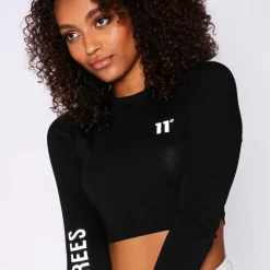 11 Degrees Womens Long Sleeve Slim Fit Reflective T-Shirt – Black