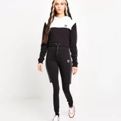 11 Degrees Womens Mesh Cut And Sew Cropped Pullover Hoodie – Black / White
