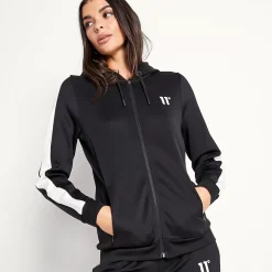 11 Degrees Womens Panel Poly Track Top With Hood – Black