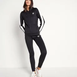 11 Degrees Womens Panel Poly Track Top With Hood – Black