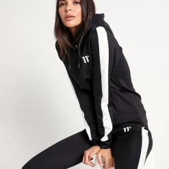 11 Degrees Womens Panel Poly Track Top With Hood – Black