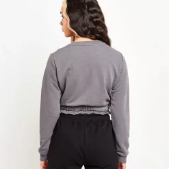 11 Degrees Womens Paperbag Waist Cropped Sweatshirt – Shadow Grey