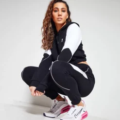 11 Degrees Womens Piped Panel Cropped Pullover Hoodie – Black / White / Gre – Black / White / Grey