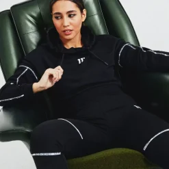 11 Degrees Womens Piping Detail Cropped Hoodie – Black