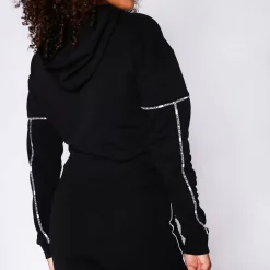 11 Degrees Womens Piping Detail Cropped Hoodie – Black