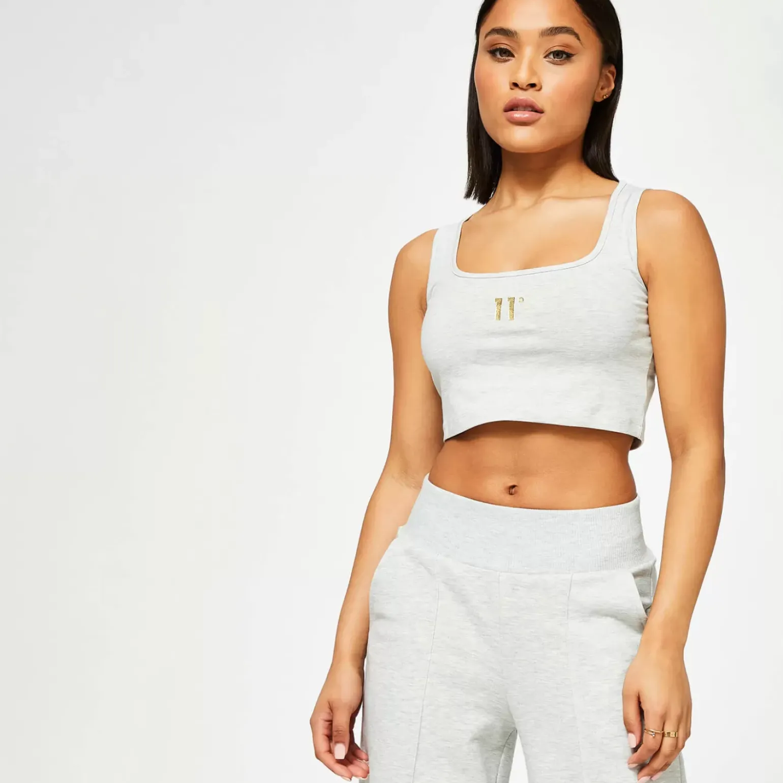 11 Degrees Womens Square Neck Cropped Vest – Grey Marl