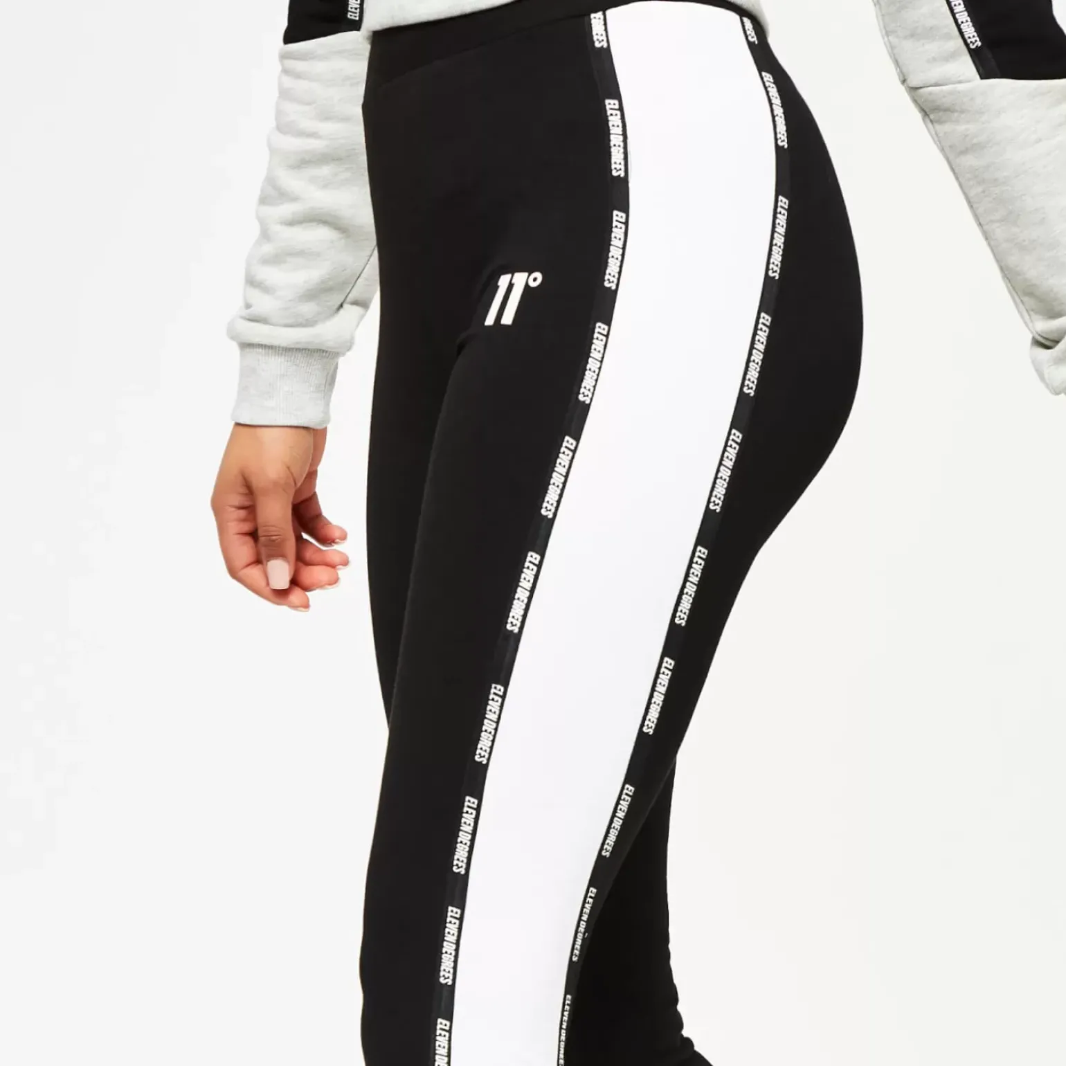11 Degrees Womens Taped Cut And Sew Leggings – Black / Grey Marl / White