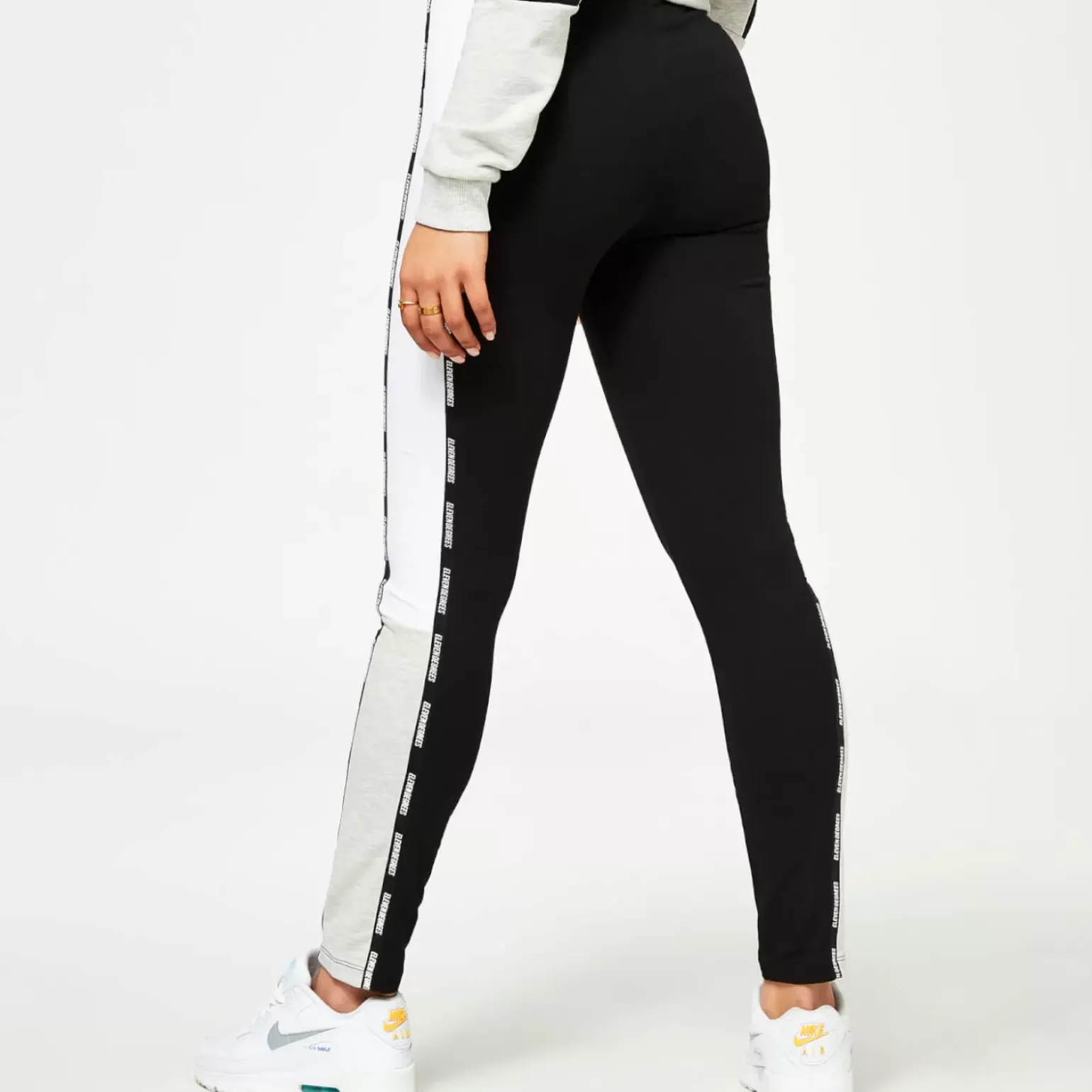 11 Degrees Womens Taped Cut And Sew Leggings – Black / Grey Marl / White