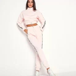 11 Degrees Womens Taped Quarter Zip Cropped Sweatshirt – Chalk Pink