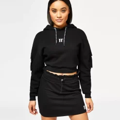 11 Degrees Women'S Utility Cropped Pullover Hoodie - Black