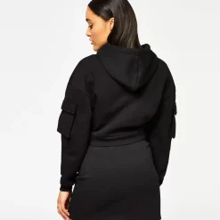 11 Degrees Women'S Utility Cropped Pullover Hoodie - Black