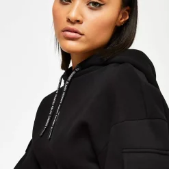 11 Degrees Women'S Utility Cropped Pullover Hoodie - Black