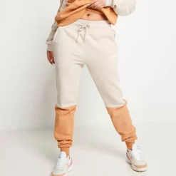 Colour Block Taped Joggers – Stone/Camel