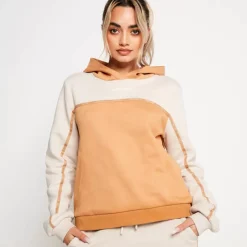 Colour Block Taped Pullover Hoodie – Stone/Camel