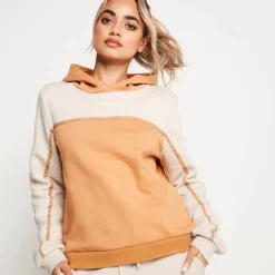 Colour Block Taped Pullover Hoodie – Stone/Camel