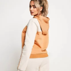 Colour Block Taped Pullover Hoodie – Stone/Camel