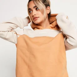 Colour Block Taped Pullover Hoodie – Stone/Camel