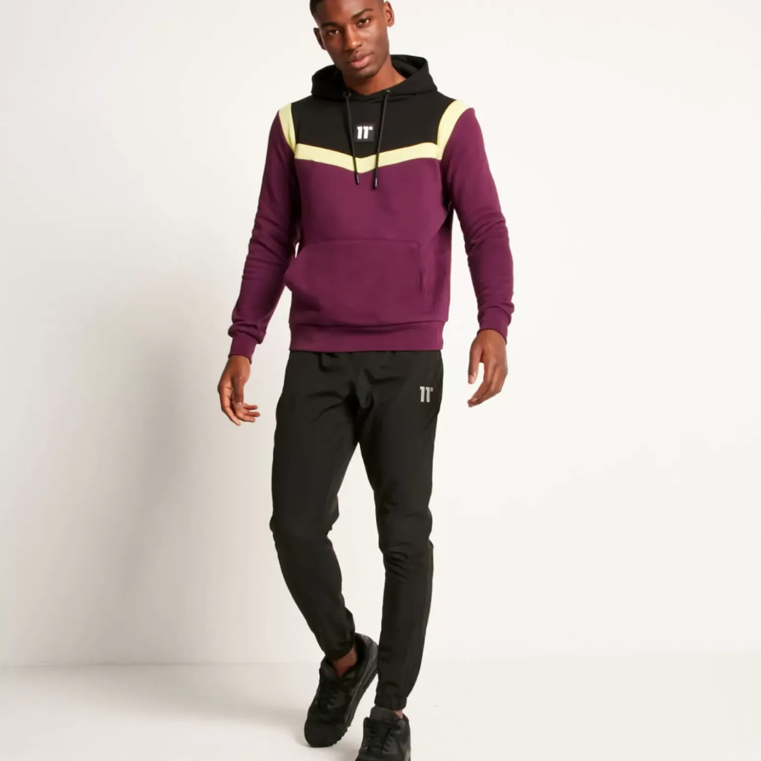 Cut And Sew Pullover Hoodie – Plum Purple/Black/Limeade