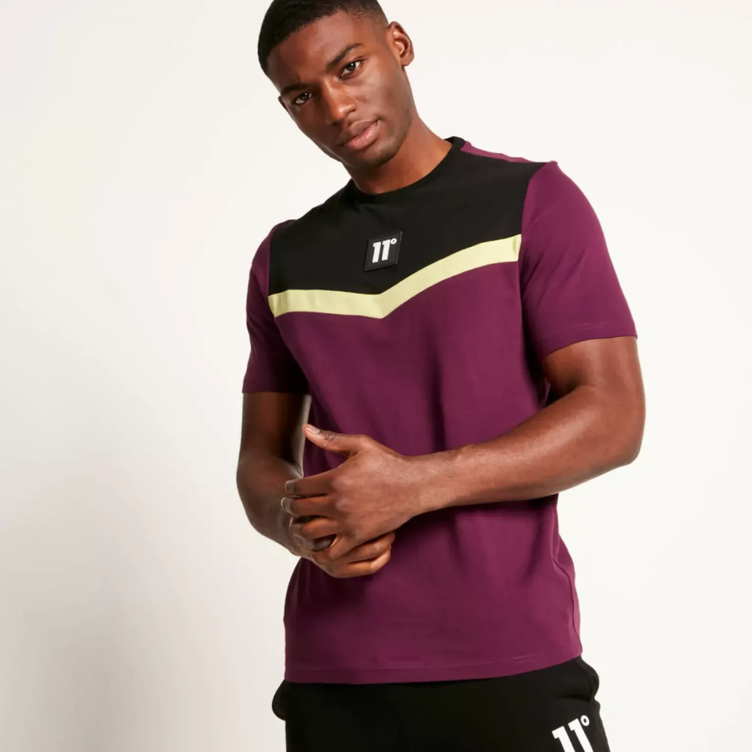 Cut And Sew Short Sleeve T-Shirt – Plum Purple/Black/Limeade
