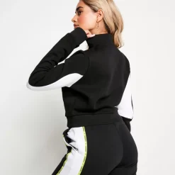 Micro Taped Cut And Sew Cropped Zip Sweatshirt – Black/White