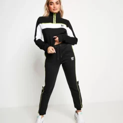 Micro Taped Cut And Sew Cropped Zip Sweatshirt – Black/White