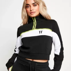 Micro Taped Cut And Sew Cropped Pullover Hoodie – Black/White