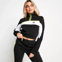 Micro Taped Cut And Sew Cropped Pullover Hoodie – Black/White