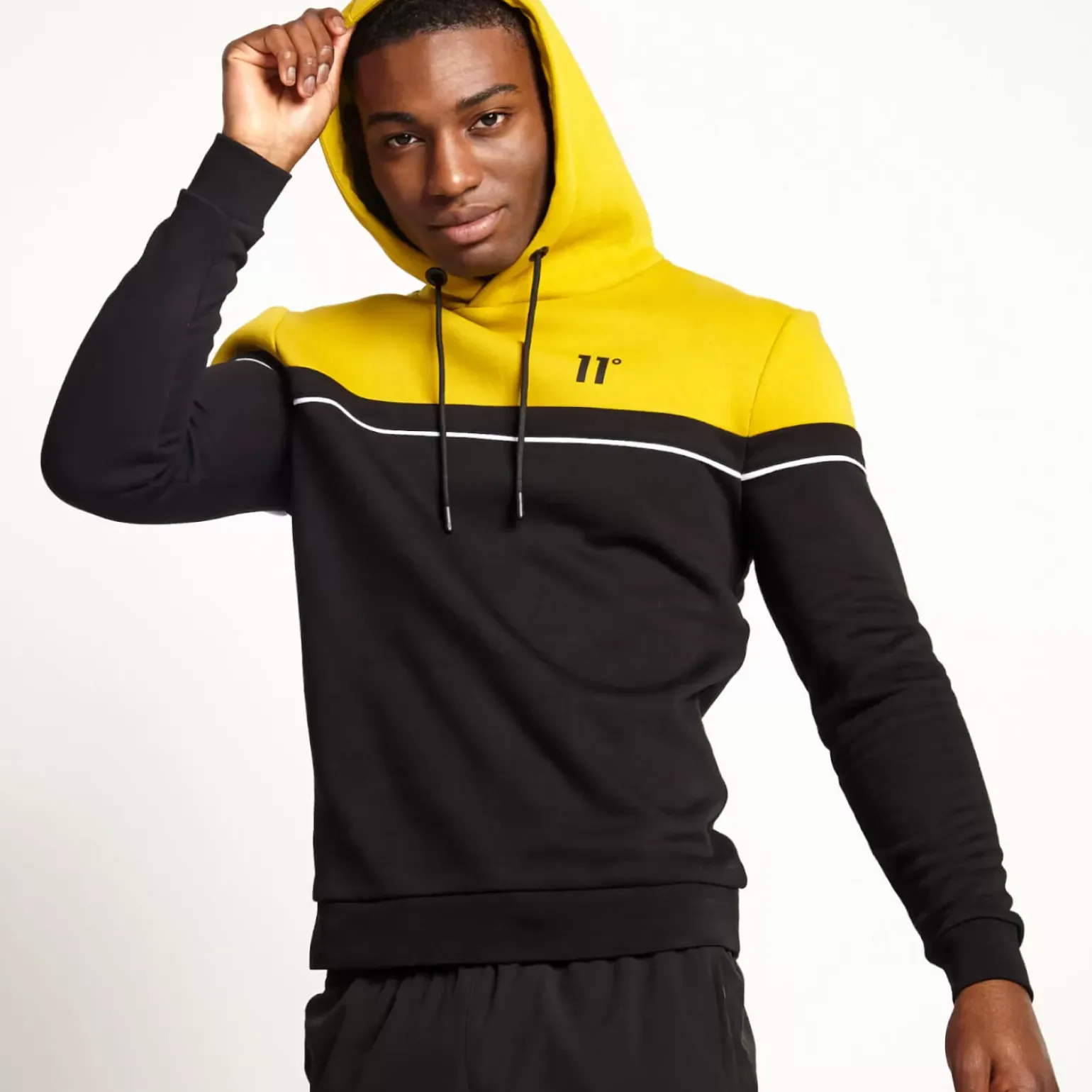 Piped Cut And Sew Pullover Hoodie – Black/Gold Palm