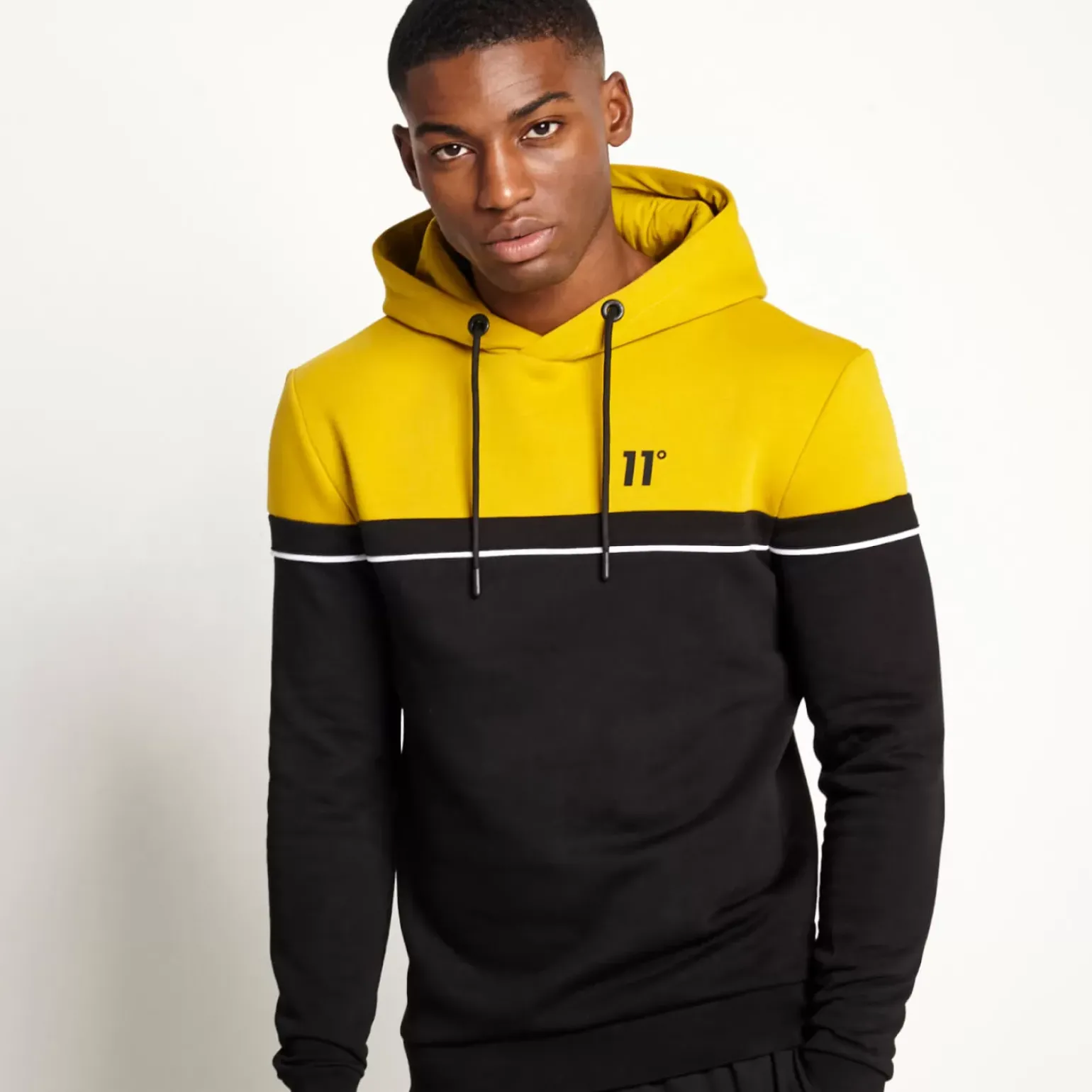 Piped Cut And Sew Pullover Hoodie – Black/Gold Palm