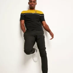 Piped Cut And Sew Short Sleeve T-Shirt – Black/Gold Palm