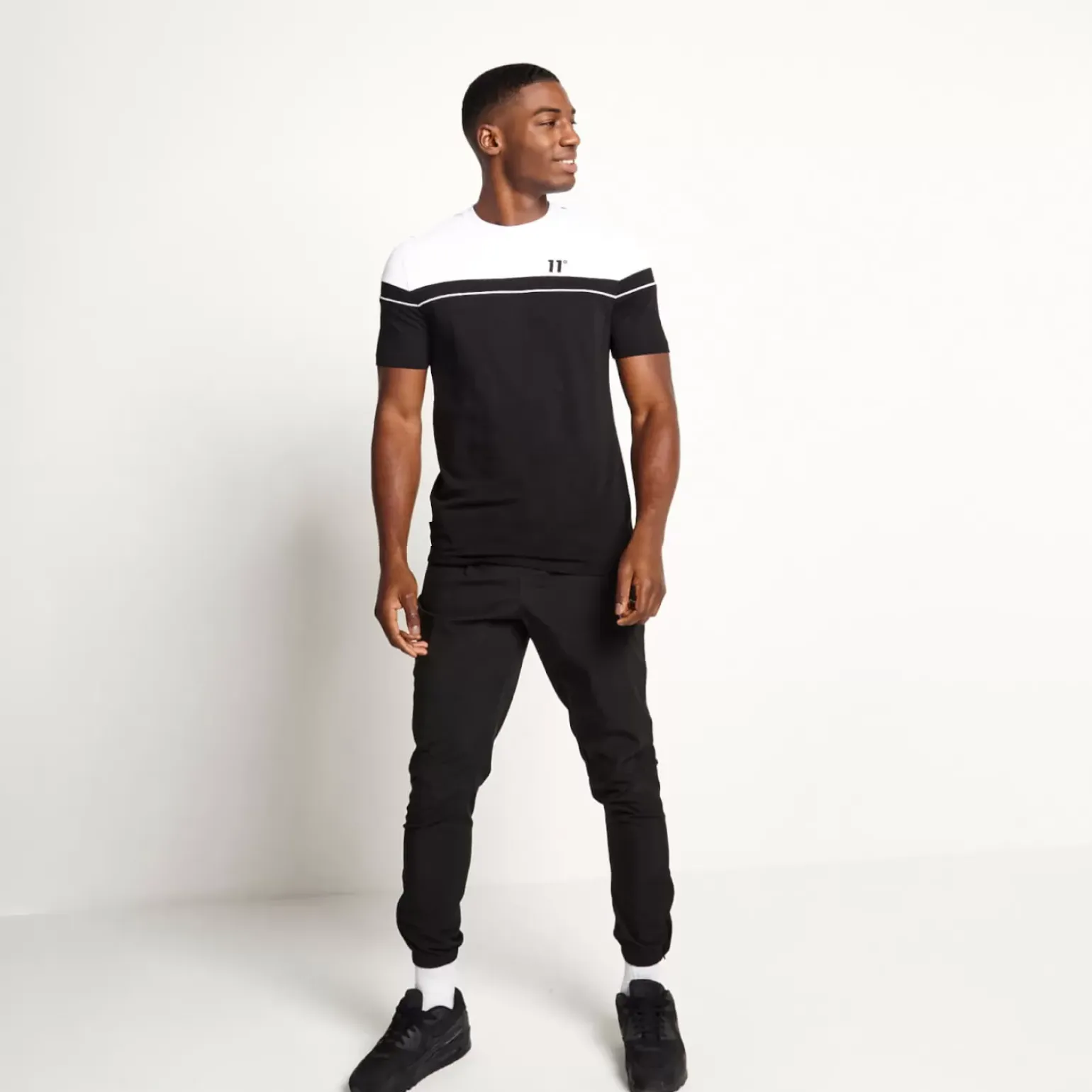 Piped Cut And Sew Short Sleeve T-Shirt – Black/White